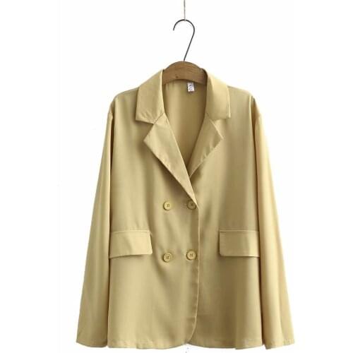 Plus size solid gold women loose chiffon jacket 2021 new spring autumn office ladies Double Breasted coats female tops
