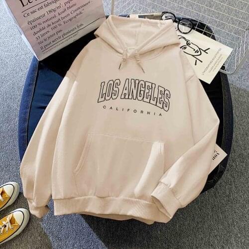 Los Angeles California Letter Print Women Hoodie Fashion Loose Drawstring Hooded Long Sleeves Harajuku Casual Sweatshirts Cotton