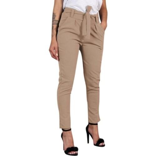 50%HOTCasual Women Solid Color Belted Elastic High Waist Harem Pants Long Trousers