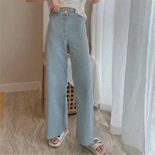 Women High-Waist Wide-Leg Straight Denim Pants 2021 Fall Fashion 6 Colors Straight Loose Slim Full Length Micro-Brushed Jeans