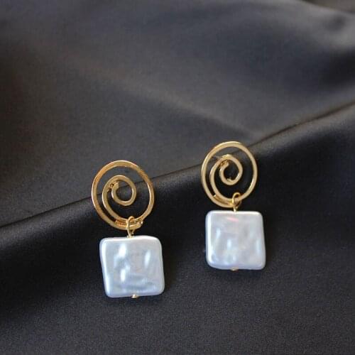TARCLIY Vintage Square Imitation Pearl Drop Earring Gold Color Circle Simple Metal Small Earring Women Trendy Party Jewelry