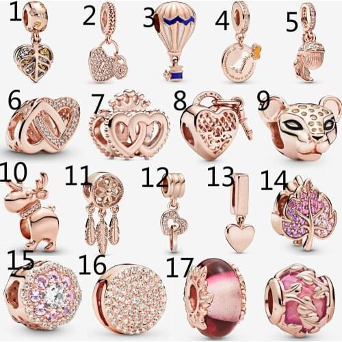 Genuine 925 Sterling Silver Bead Rose Gold United Regal Hearts Bead Charm Fit Women Pan Bracelet & Necklace Diy Jewelry