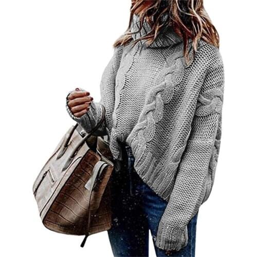 Bella philosophy autumn winter new loose large size sweater ladies solid long sleeve pullover female high collar knitted sweater