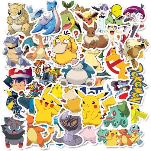 10/50pcs Pokemon Stickers Graffiti Skateboard Mobile Phone Tablet Computer Pikachu Car Stickers Child Adult Mixed Sticker Gifts