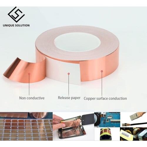 20meter Adhesive Conductive Copper Foil Tape 8/20/30/50mm Shield Eliminate EMI Anti-static Single-sided Repair Tape Thick 0.05mm
