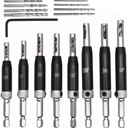 8/16pcs Self Centering Hinge Drill Bits with Hex Key Set Hole Puncher Guide Door Cabinet