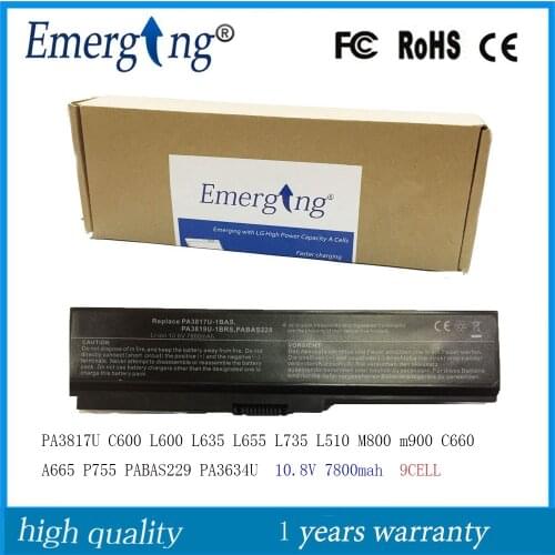 9 cell 10.8v New High Quality Laptop Battery for Toshiba C600 L600 L635 L655 L735 L510 M800 m900 A665 P755 PABAS229 PA3817