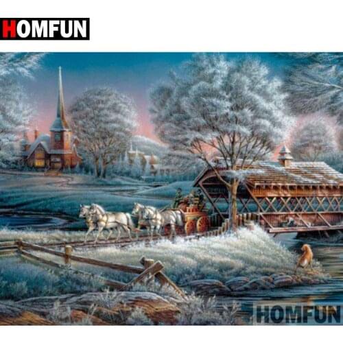 Homfun Full Square/Round Drill 5D DIY Diamond Painting "Carriage scenery"3D Embroidery Cross Stitch Home Decor Gift A09460