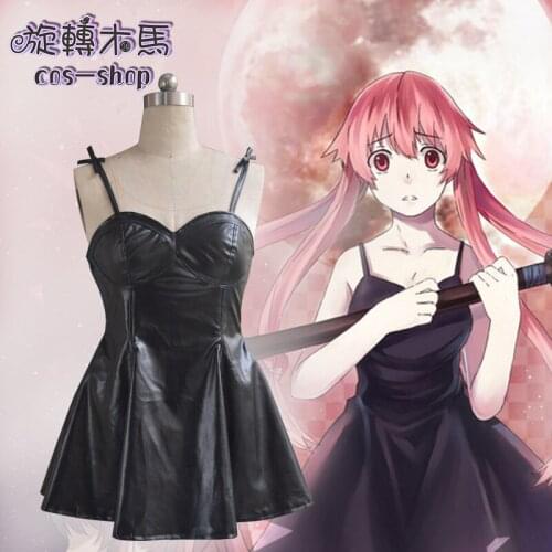 Anime Future Diary Mirai Nikki COSPLAY Gasai Yuno COS Halloween Party Cosplay Black leather skirt Costumes Free shipping