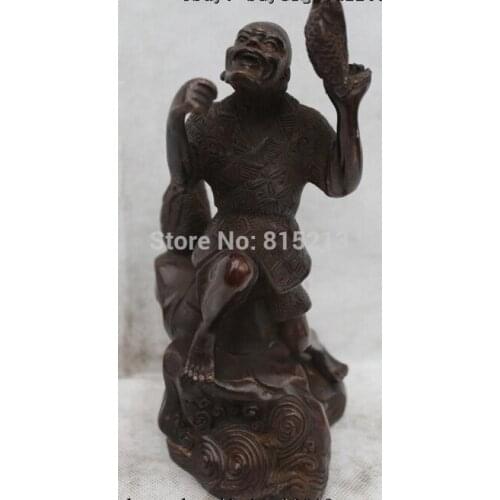 Bi0011812 9"China Chinese Folk Bronze Lucky beautiful Lifelike fisherman go fishing Statue
