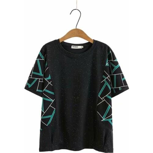 Plus size patchwork Shiny women tshirts 2021 new summer causal ladies O-Neck drop-shoulder sleeve t shirts female tops t-shirts