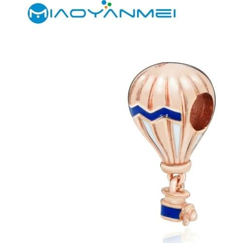 925 Sterling Silver Beads Rose Golden Hot Air Balloon Travel Charm Fit Original Pandora Bracelets Women DIY Fashion Jewelry