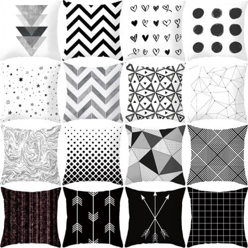 Black and White Geometric Decorative Pillowcases Polyester Throw Pillow Case Striped Geometric Pillowcase kussensloop