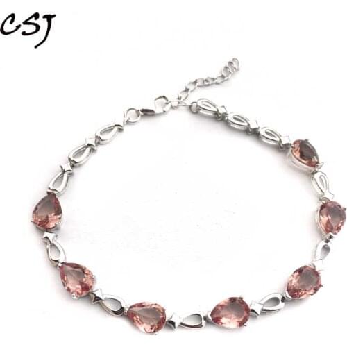 CSJ Heart shaped Bracelet Sterling 925 Silver pear Created zultanite 6*8mm Color Chance Fine Jewelry Women Wedding Party Gift