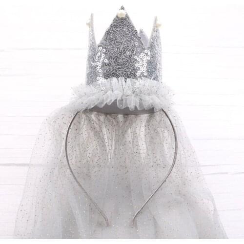 Childrens Sequined Big Crown Headband With Veils Hair Accessories Suitable For Girls Birthday Hats Little Princess Jewelry