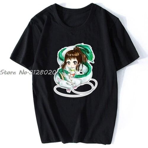Men T-shirts Anime Spirited Away Tshirt Custom Tee Shirt Wholesale Japan Style Clothes White Dragon Print Cotton Tshirt