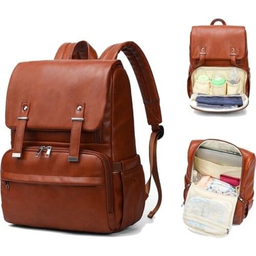 PU Leather Baby Nappy Diaper Bag Maternity Backpack Baby Care Maternity Bags Outdoor Travel Stroller Bags with Changing Pad