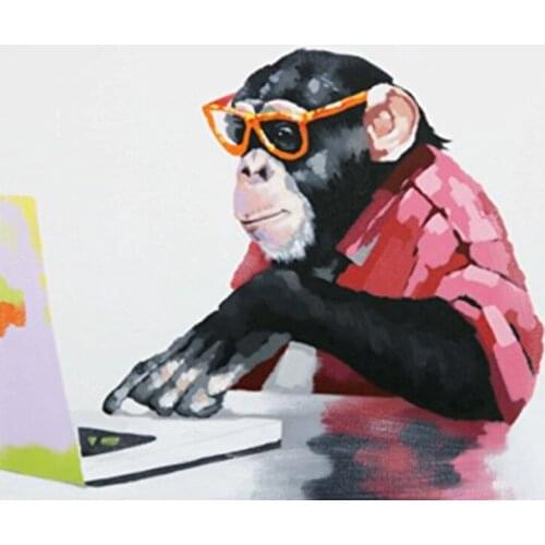 Wall Art Handmade Monkey Canvas Oil Painting Living Room Home Decor Wall Paintings Thinking monkey Animal Picture bedroom decor