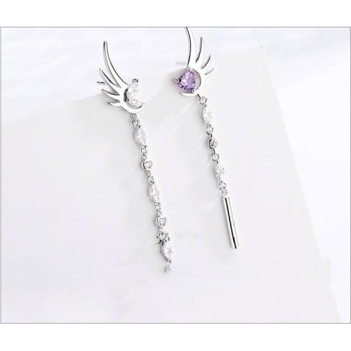 Tassel Real 925 Sterling srebrny kolczyk dynda piórkowy kolczyk wysokiej jako?ci japoński stylowy na kolczyki damskie Fine