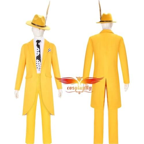 Anime The Mask Stanley Cosplay Costume Men Uniform Suits XS-XL Yellow Jacket Suits Pants Blouse Hat Tie Belt Halloween Carnival