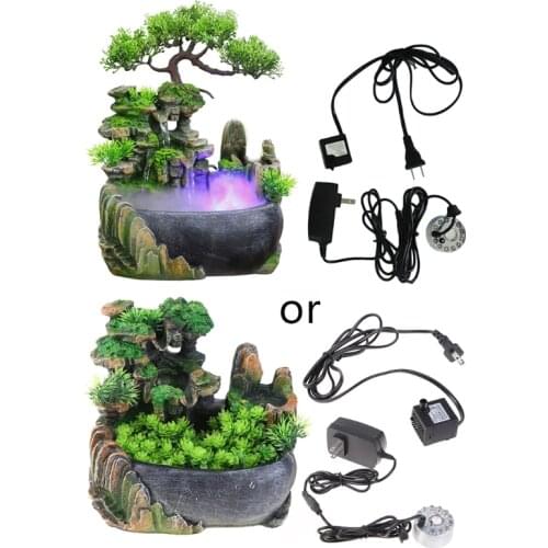 Creative Indoor Desktop Small Rockery Water Fountain Waterfall with LED Lamp Atomization Effect Feng Shui Resin Ornament