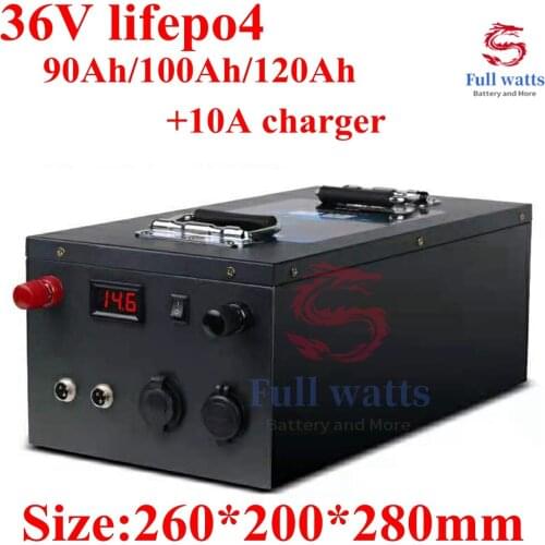 Lifepo4 36v 90ah 100Ah 120ah Lithium iron battery pack for EV golf cart AGV forklift food truck smart robot + 10A charger