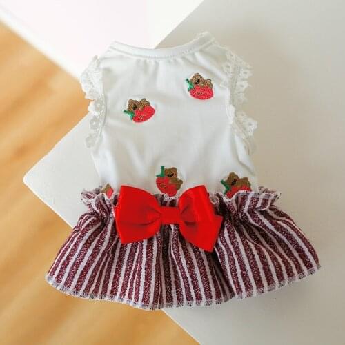 Cute Strawberry Poodle Bichon Schnauzer Pet Dress Princess Dog Teddy Pomegranian Small Dog Yorkshire Terrier Summer Clothes