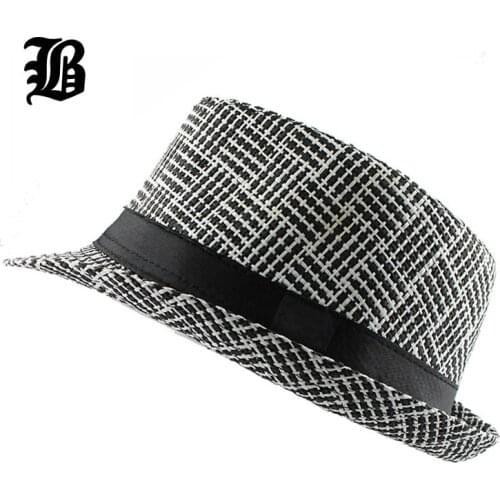 [FLB] Trendy Unisex Side Fedora Trilby Gangster Cap For Women men Summer Beach Sun Straw Panama Hat Men Fashion lattice Hats