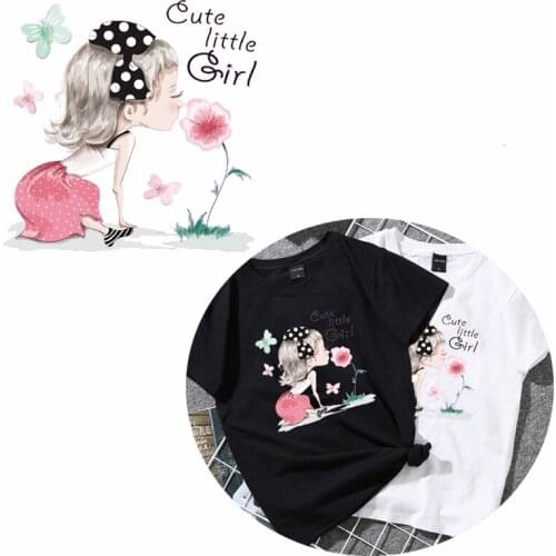 Fashion Girl Butterfly Iron-On Transfers Vynil Heat Transfer Ironing Stickers T-shirt Thermal Patches For Clothing Iron Sticker