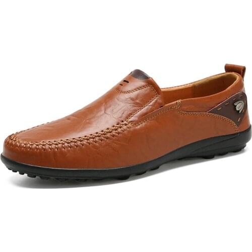 New 2019 Casual Men Shoes Slip On Loafers Spring and Autumn Mens Moccasins Genuine Leather Mens Flats Shoes Big Size 37-47