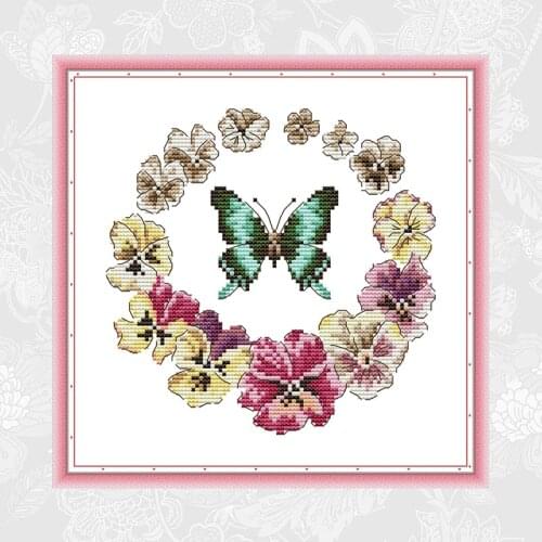 Cross Stitch Kits Butterfly Wreath Pattern 14CT Counted Fabric 11CT Printed Cloth DIY Handmade Embroidery Painting Needlework