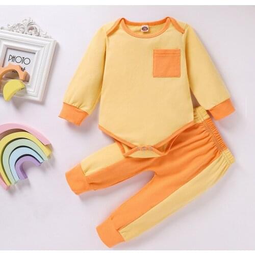 Newborn Baby Gir Boy Clothes Set Spring Autumn Long Sleeve Patchwork Romper Bodysuit +long Pants 2Pcs Outfit Infant Clothing