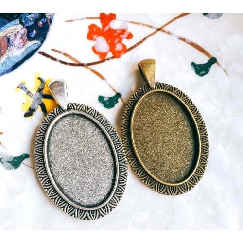 5pcs/lot 20x30mm Necklace Pendant Setting Antique Bronze Silver Color Glass Cabochon Blank Base Supplies for Jewelry T44