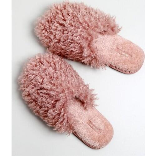 Curly Lovely Pink Breathable Comfortable Waterproof Antiskid Indoor Plush Womens Slippers