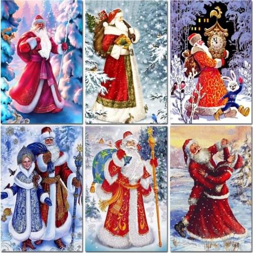 Full Square/Round Drill Diamond Painting Santa Claus Handicraft Art 5D Diamond Embroidery Cartoon Mosaic Winter Christmas Gift