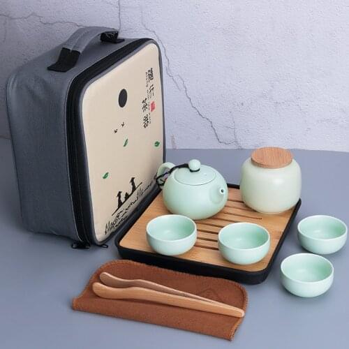 Portable Travel Tea Set , Yaguang Kung Fu Ceramic , One Pot, Four Cups Office Business Gifts, Free Shipping