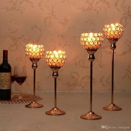 Luxury Gold Crystal Tealight Candle Holders Metal Candlestick Glass Stand for Wedding Dining Table Centerpieces wedding seny178