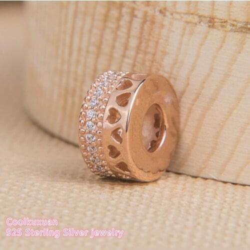 Autumn 925 Sterling Silver Hearts Of Brand logo Charm, Rose gold & Clear CZ Beads Fit Original Pandora Charms Bracelet