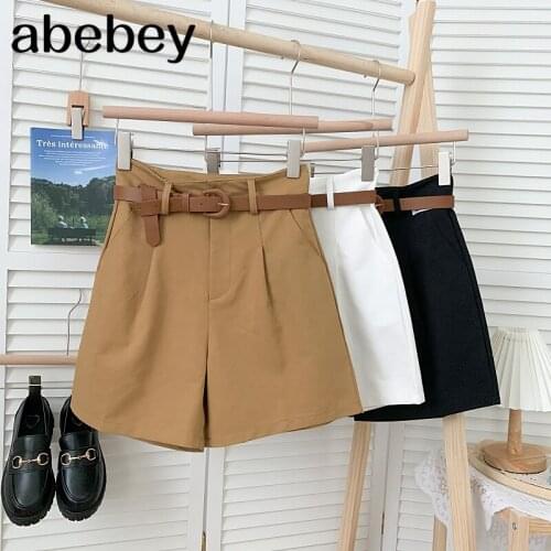 2021 New Summer Fashion versatile solid Shorts high waist loose casual Shorts wide leg Shorts with belt