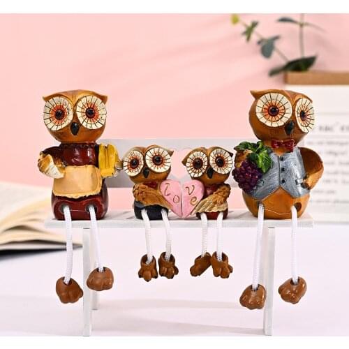Resin Owl Family Statue Feet-Hanging Animal Figurine Room Living Room Bedroom Office Desktop Decor Crafts