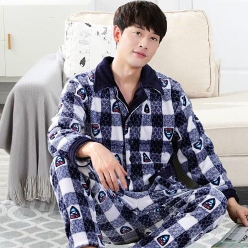 Thickening Mens Coralline Velvet Pajamas Autumn Winter Long Sleeve Suits Flannel Household Clothes Warm Male Sleepwear H5626