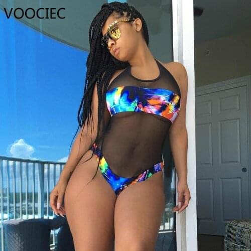 VOOCIEC Summer Women Sexy Bikini Mesh Sheer Floral Lace Floral Swimsuit Swimwear Tights Party See Through Beachwear