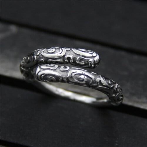 C&R Pure 925 Sterling Silver Rings for Women men retro Curved stick ring unisex Fine Jewelry Size 8-11 Adjustable