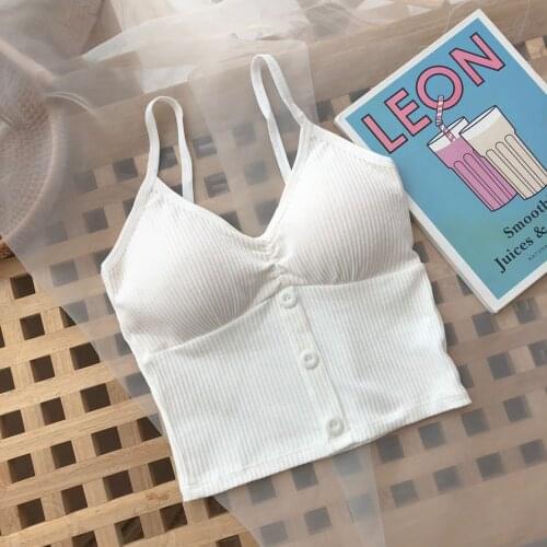 2021 Korean Version Slim-fitting Cotton Beauty Back Underwear Ladies Sling V-neck No Steel Ring With Chest Pad Summer Women Bra