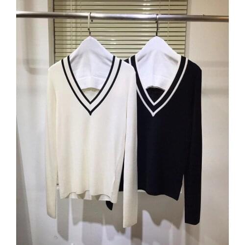 Top Quality Color Patchwork Wool Sweater Women Pullover 2021 New Spring Runway V-Neck Retro Knitted Jumper