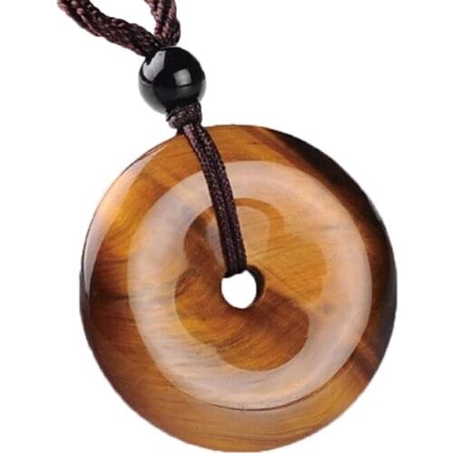 Womens Pendants Necklaces Natural Yellow Tiger Eye Stone Peace Buckle Circle Pendants Gift for Females Fine Jade Jewelry