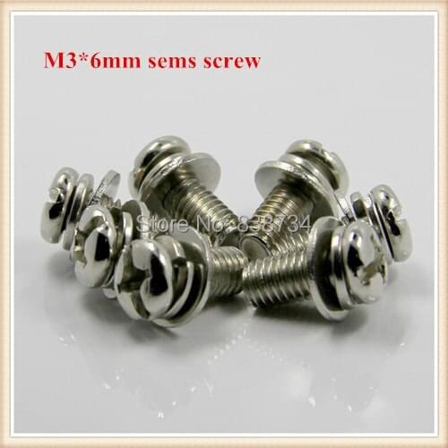 1000pcs carbon steel with nickel plated m3*6mm combination screw