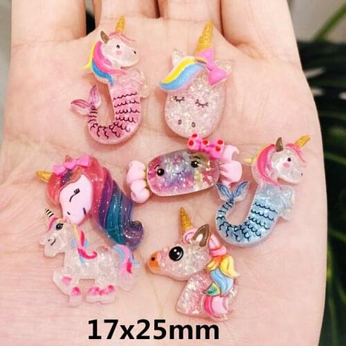 7pcs Unique Mixed shiny Unicorn Candy Color Flat Back Figurine DIY Kids Birthday Scrapbook Decor Home Craft