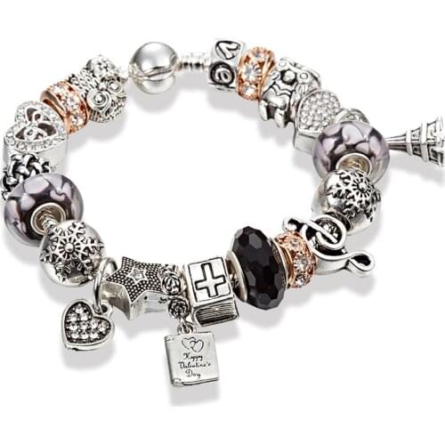 ANNAPAER Charms for Jewelry Owl Charms Bracelets Crystal Heart Beads Bracelets & Bangles DIY Jewelry For Women Gift B17052