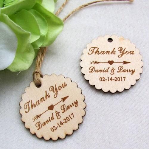 100pc Personalized Engraved "Thank You" Wedding Tags Round Circle Wooden Hang Tags Rustic Wedding Bridal Shower Favors Tag 39mm
